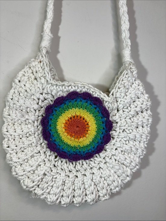 Handmade Handbags - Rainbow Mandala Medallion Crochet Macrame Knit Woven Handmade Crossbody Bag